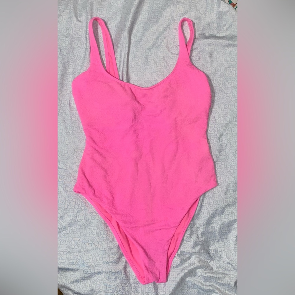 GB swimwear pink crinkly one piece bathing suit large